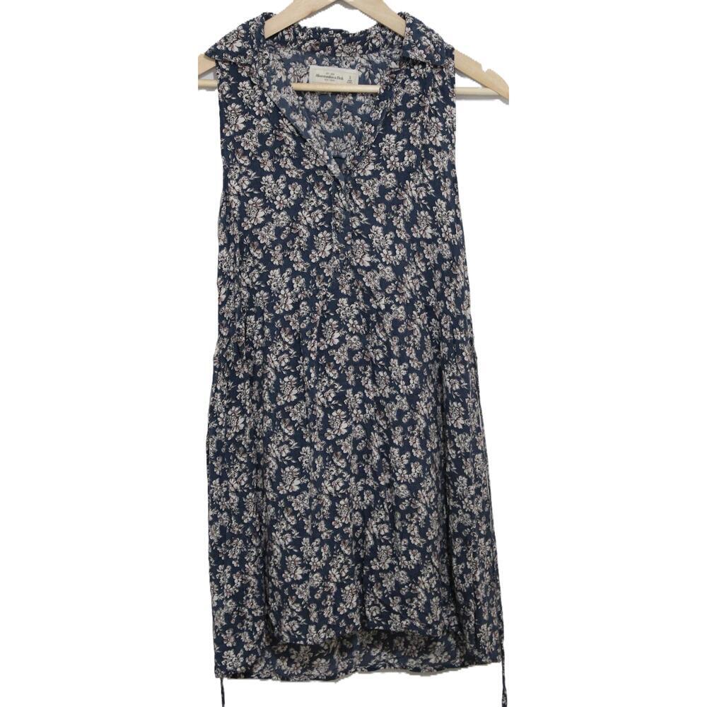 Womens Abercrombie & Fitch Blue Floral V-Neck Mini Ruffle Dress Size Small S